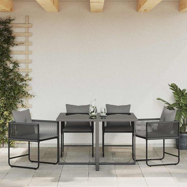 vidaXL Stolička s vankúšom 4 pcs Čierna a antracit PE ratan