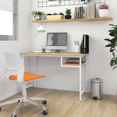 vidaXL Počítačový stôl, biely a svetlý dub 105x55x72 cm, MDF a kov
