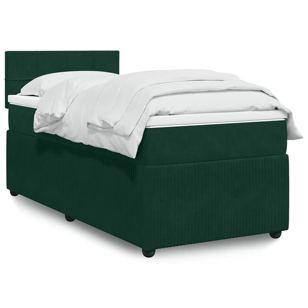 vidaXL Posteľný rám boxsping s matracom tmavozelený 90x190 cm zamat