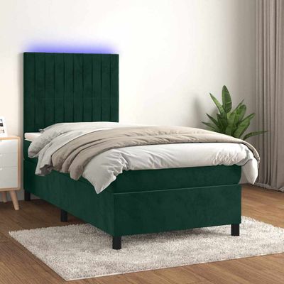 vidaXL Posteľný rám boxsping matrac a LED tmavozelený 80x200 cm zamat