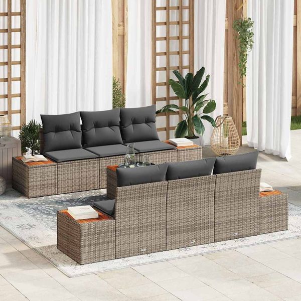 vidaXL Súprava záhradných pohoviek s vankúšom 7 pcs Sivá Poly ratan