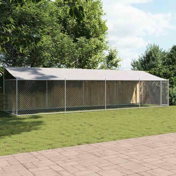 vidaXL Klietka pre psa so strechou a dverami sivá 8x2x2 m pozink. oceľ