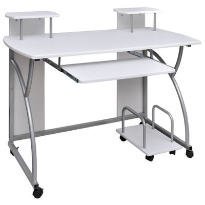vidaXL Počítačový stôl biely 110x52x88,5 cm spracované drevo