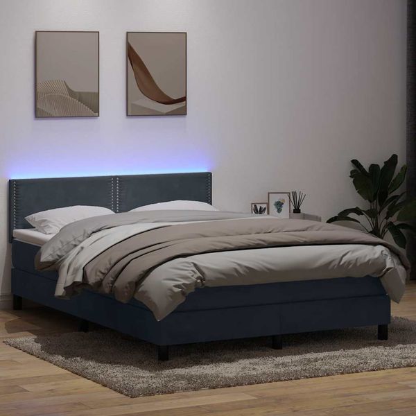 vidaXL Posteľný rám boxspring s matracom a LED tmavosivý 140x210 cm zamat