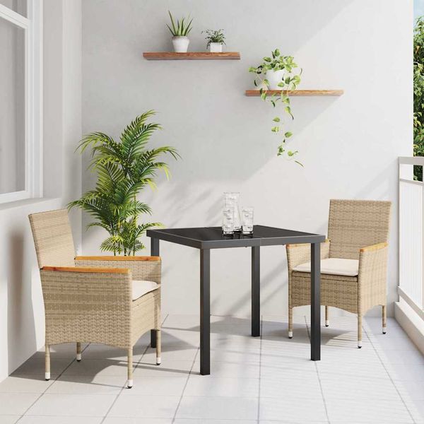 vidaXL Záhradný jedálenský set s vankúšom 3 pcs Béžová polyratan