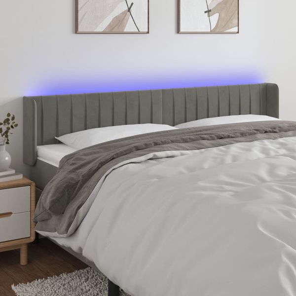 vidaXL Čelo postele s LED bledosivé 183x16x78/88 cm zamat