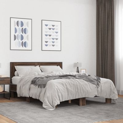 vidaXL Posteľný rám hnedý dub 120x200 cm kompozitné drevo a kov