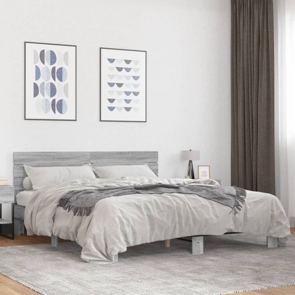vidaXL Posteľný rám sivý dub sonoma 200x200 cm kompozitné drevo a kov