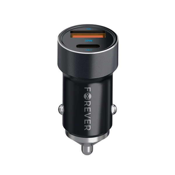 Nabíjačka do auta Forever CC-06 PD QC 1x USB-C 1x USB 20W čierna + kábel USB-C - USB-C 60W
