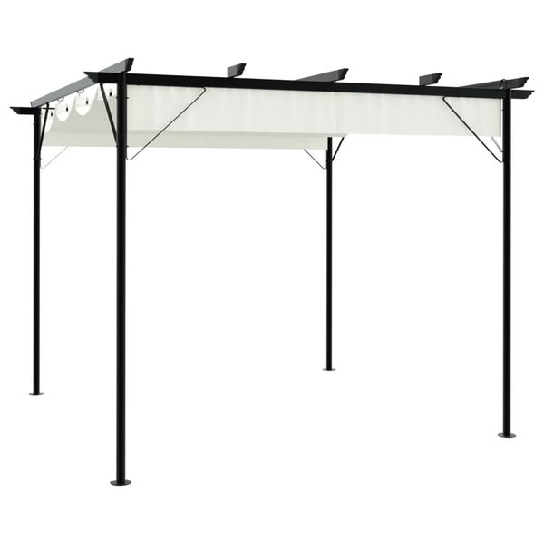 vidaXL Pergola so zaťahovacou strechou krémovo-biela 3x3 m oceľová