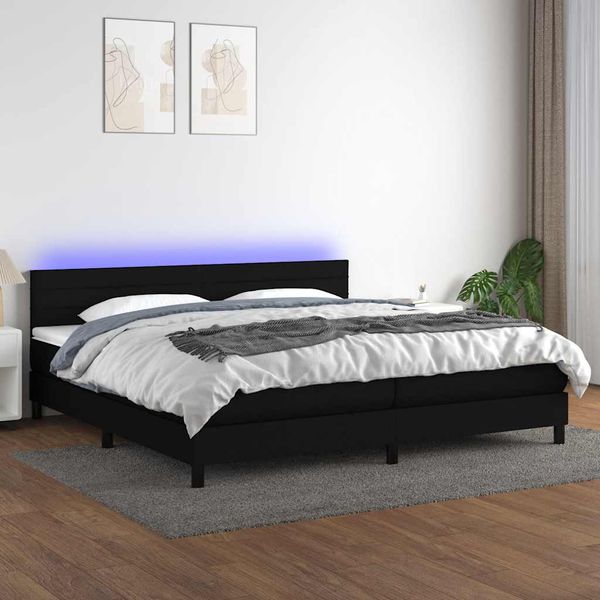 vidaXL Posteľ boxsping s matracom a LED čierna 200x200 cm látka