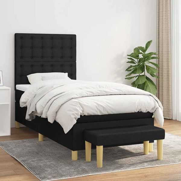 vidaXL Posteľný rám boxspring s matracom čierny 90x190 cm látka