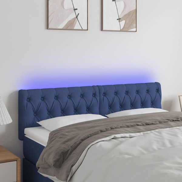 vidaXL Čelo postele s LED modré 144x7x78/88 cm látka