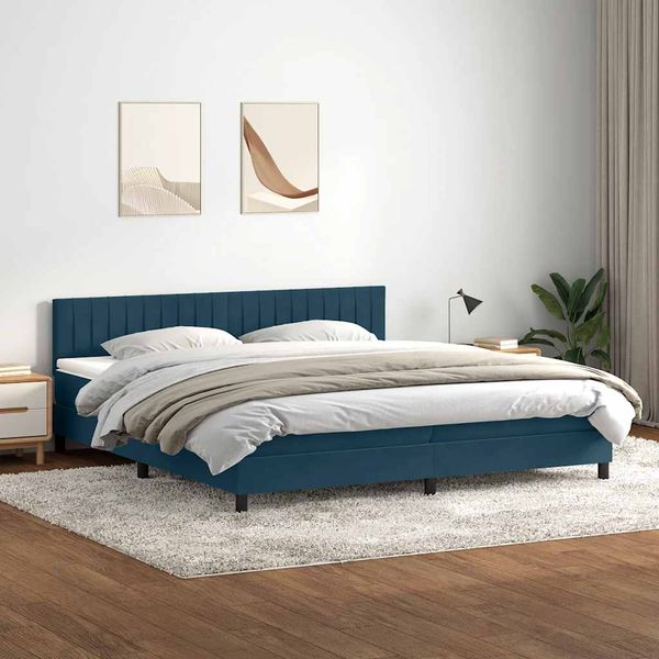 vidaXL Box Spring Posteľ s matracom a LED Tmavomodrá 180x220 cm Zamat