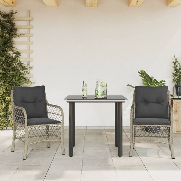 vidaXL 3-dielna bistro súprava s podložkami bledosivá polyratan