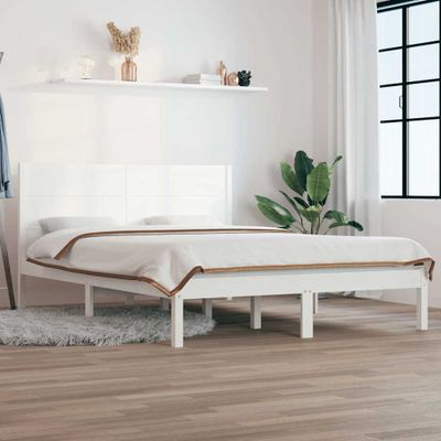 vidaXL Posteľný rám, biely, drevený masív 135x190 cm, dvojlôžko