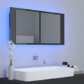 vidaXL LED kúpeľňová zrkadlová skrinka lesklá sivá 90x12x45 cm akryl