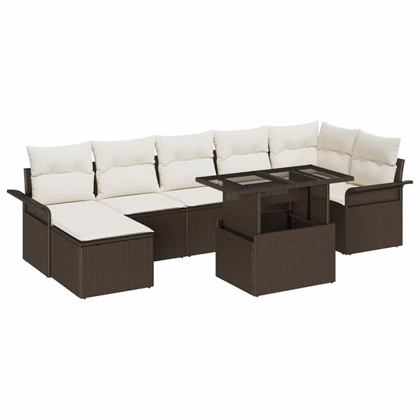 vidaXL Súprava záhradných pohoviek s vankúšom 8 pcs Hnedá Poly ratan