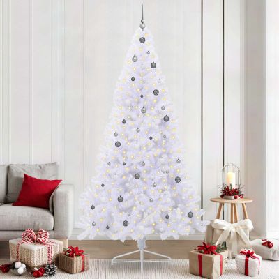 vidaXL Umelý vianočný stromček s 300 LED-i Biela 240 cm PVC a oceľ