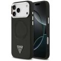 Guess Case Magsafe PU kožené puzdro s trojuholníkovým logom a strieborným kovovým rámom fotoaparátu pre iPhone 17 Pro Čierna