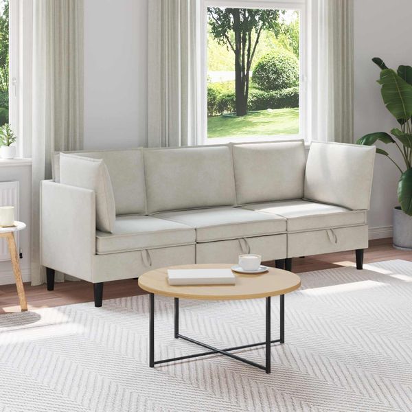 vidaXL Súprava nábytku do obývačky s vankúšom 3 pcs Krémová Zamat