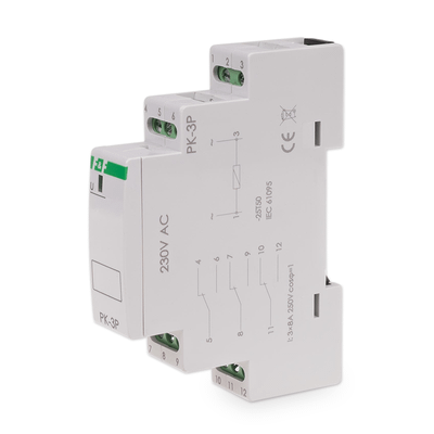 Relé elektromagnetické F&F PK-3P/230, 3× NO/NC, 230V, 3x 8A, na DIN lištu