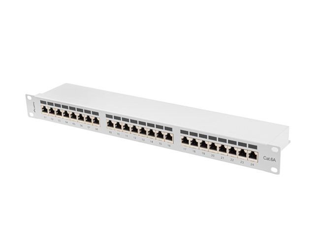 LANBERG PATCH PANEL 24 PORTOV 1U 19'' CAT.6A FTP TIENENÝ ŠEDÝ