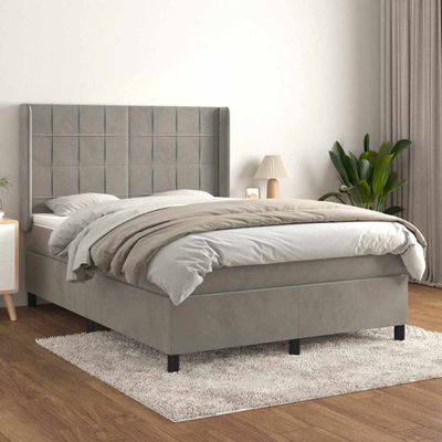 vidaXL Posteľný rám boxsping s matracom bledosivý 140x200 cm zamat