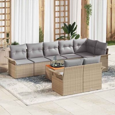 vidaXL Súprava záhradných pohoviek s vankúšom 9 pcs Béžová polyratan