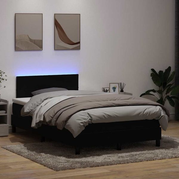 vidaXL Posteľný rám boxspring s matracom a LED čierny 120x210 cm zamat