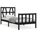 vidaXL Posteľný rám s čelom čierny malé jednolôžko masívne drevo