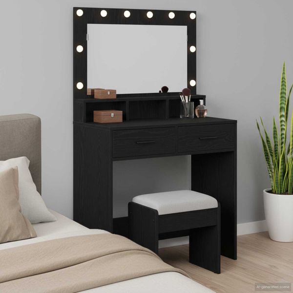 vidaXL Toaletný stolík Čierny dub 79 x 41 x 135 cm Kompozitné drevo
