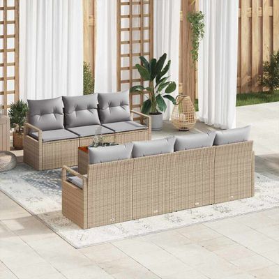 vidaXL Súprava záhradných pohoviek s vankúšom 8 pcs Béžová polyratan