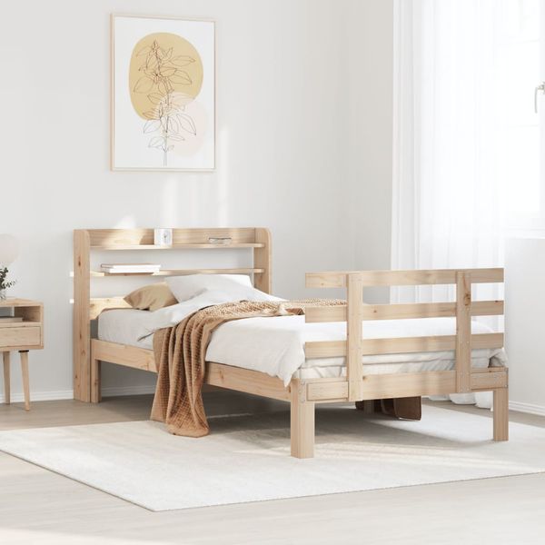 vidaXL Posteľný rám s čelom 90x200 cm masívna borovica