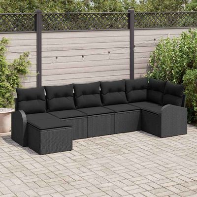 vidaXL Sada pohoviek s vankúšom s úložiskom 7 pcs Čierna polyratan