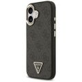 Puzdro Guess Magsafe 4G PU Kožené puzdro s trojuholníkovým logom a zlatým kovovým rámom fotoaparátu pre iPhone 17 hnedé