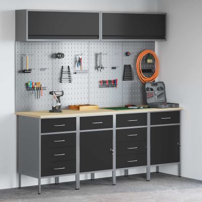 vidaXL Sada pracovných skríň so zásuvkou s úložiskom 10 pcs Čierna