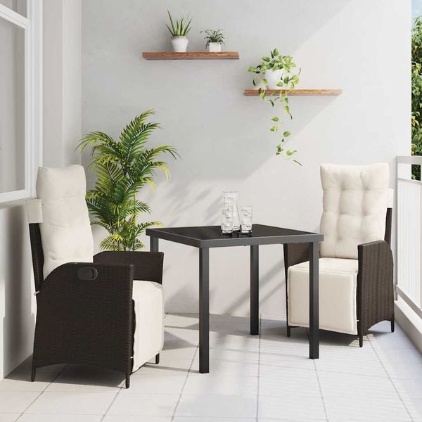 vidaXL Záhradný jedálenský set s vankúšom 3 pcs Hnedá polyratan