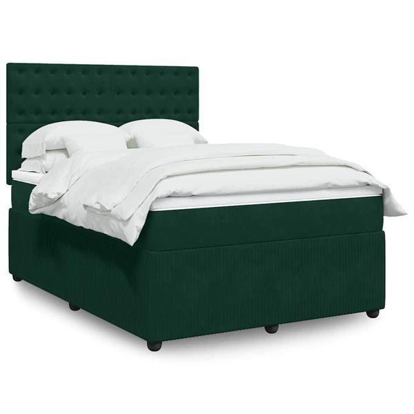 vidaXL Posteľný rám boxsping s matracom tmavozelený 140x190 cm zamat