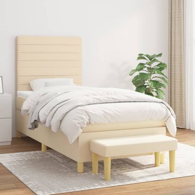 vidaXL Posteľný rám boxspring s matracom krémový 90x190 cm látka