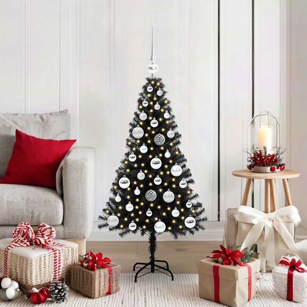 vidaXL Vianočný stromček s 150 LED-i so stojanom Čierna 120 cm PVC