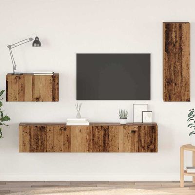 vidaXL Nástenný TV kabinet Nástenný 4 pcs Staré drevo Kompozitné drevo