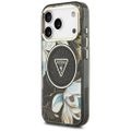 Guess Case Magsafe IML Case Glitter Flowers And Triangle With Metal Camera Frame And Buttons For iPhone 17 Pro Max Black