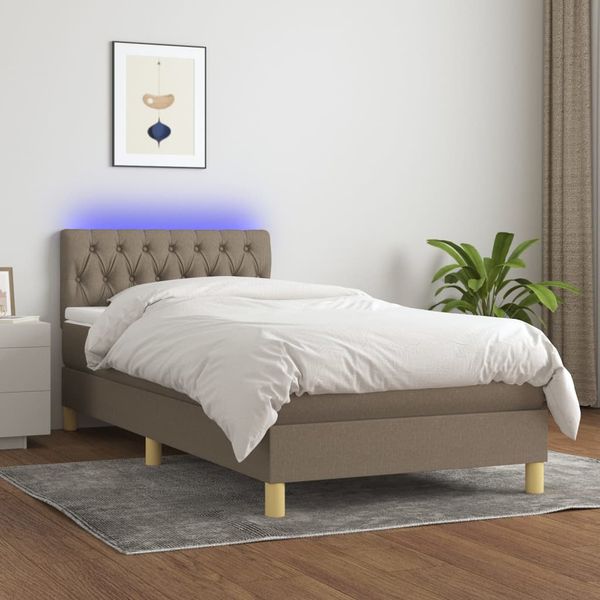 vidaXL Posteľ boxsping s matracom a LED sivohnedá 90x200 cm látka