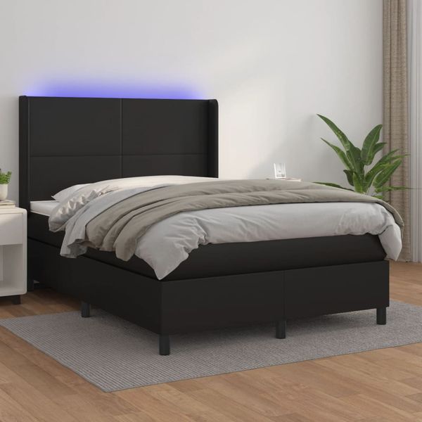 vidaXL Boxspring posteľ s matracom a LED čierny 140x190 cm umelá koža