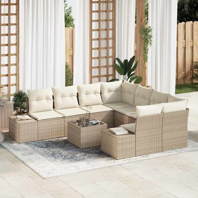 vidaXL Súprava záhradných pohoviek s vankúšom 9 pcs Béžová polyratan