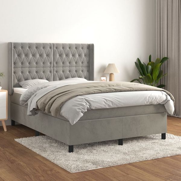 vidaXL Posteľný rám boxsping s matracom bledosivý 140x200 cm zamat