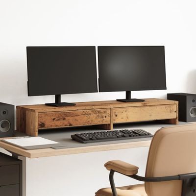 vidaXL Stojan na monitor a zásuvky staré drevo 100x27x15cm borovica