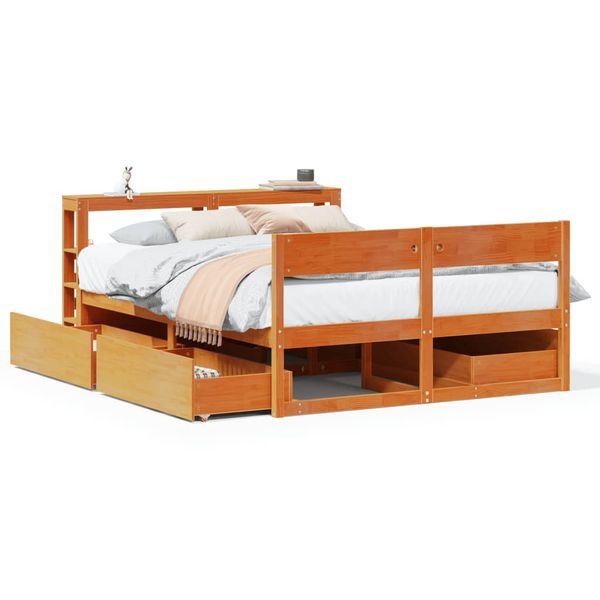 vidaXL Posteľ bez matraca voskovo hnedý 135x190 cm masívna borovica