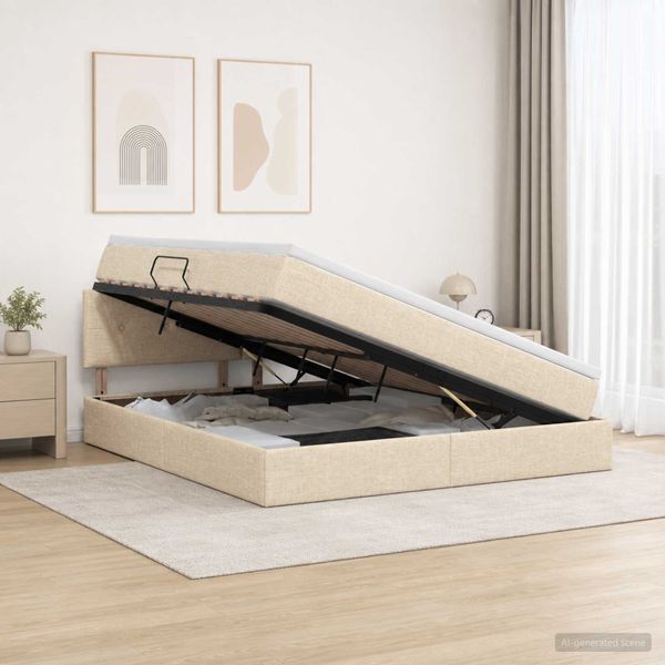 vidaXL Postel s úložným prostorem a matrací Krémová 140 x 200 cm Zamat